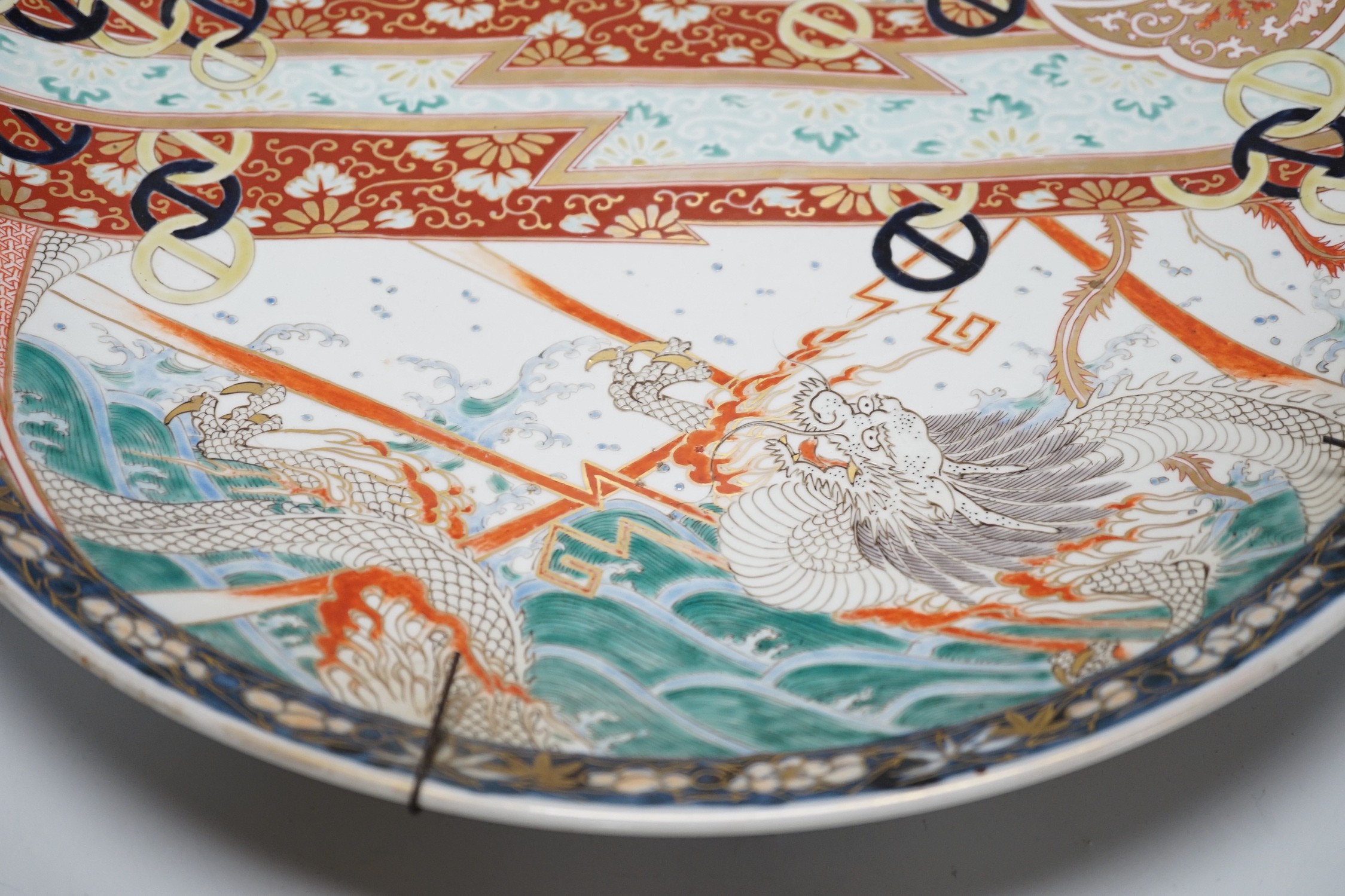 A Japanese Imari ‘dragon and phoenix’ charger, Meiji period, 46cm diameter